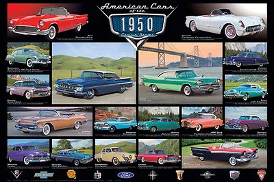 AMERICAN CARS OF THE 1950s 18 Classic Detroit Automobiles 24x36 WALL POSTER • $17.99