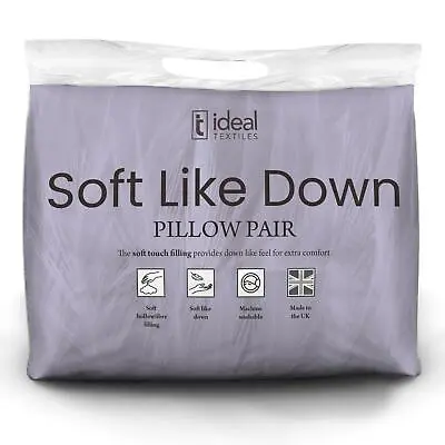 Soft Like Down Pillow Pair Hollowfibre Soft Support Non-Allergy 2 Pack Pillows • £6