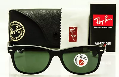 Ray Ban New Wayfarer Polarized RB2132 901/58 Black Classic Green Glass 52mm • $139