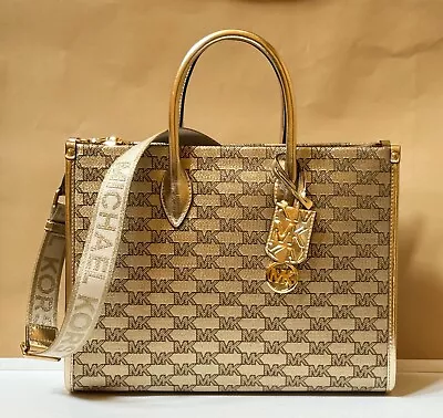 Michael Kors Mirella Medium East West Tote Satchel Pvc Leather Bag Mk Pale Gold • $135