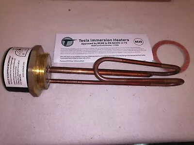 Tesla 11  Copper Immersion Heater Dual Safety Thermostat & Washer 2.1/4  TIH505 • £14.99