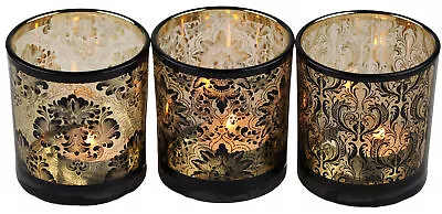 £12.99 • Buy Ornate Glass Votive Tea Light Candle Holders - Black Filigree Design (Set Of 3)
