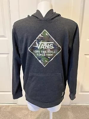 Vans Off The Wall Youth Boys Large Gray Graphic Hoodie Casual Camo Hooded • £12.06