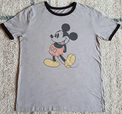 Disney Mickey Mouse Mens Ringer T Shirt XL X-Large Disneyland Gray EUC INV2772 • $13.24