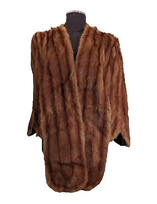 LANE BRYANT Jacket Vintage Brown Mink Fur Stole Wrap Cape Cover-up One Size • $133.57