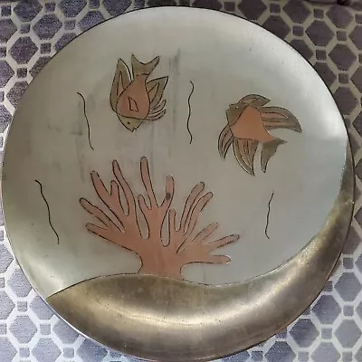 Mexican Copper Mixed Metal Bowl Platter - Fish And Coral 11.5   • $120