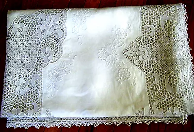 Antique Italian Needle Lace Tablecloth Point Venise Point In Aria Emb/ry H Done • $280.99