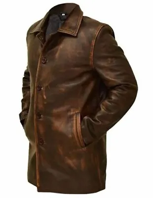 New Men's Western Distressed Sheepskin Sheriff Long Real Leather Jacket Coat • $124.99