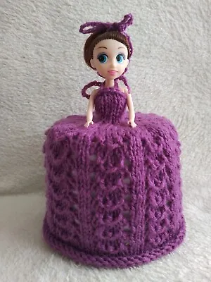 £9.99 • Buy Purple Hand Knitted Toilet Roll Doll Cover
