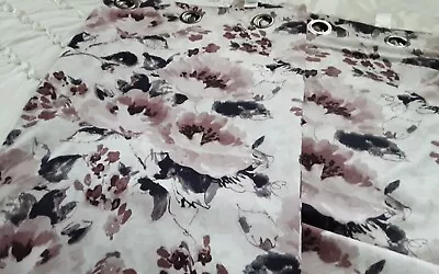 Studio Chelsea Eyelet 100% Cotton Lined White/Purple Floral Curtains 88  W X88 L • £16