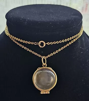 Vintage Necklace Locket Double Photo Lucite Bubble 12k Gold Filled Chain  • $68