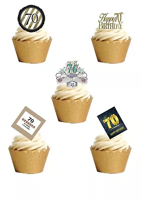 24 Stand Up 70th Birthday Seventy Age 70 Edible Wafer Paper Cake Toppers  • £2.49