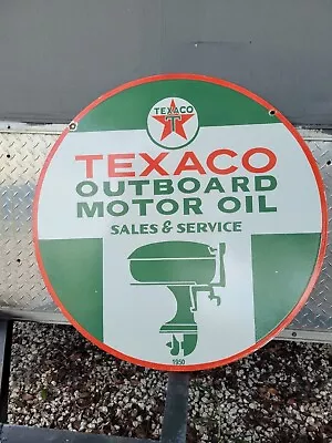 Vintage Texaco Porcelain Sign 30  Gas Outboard Boat Motor Oil Double Sided Sales • $707.09