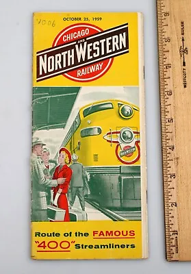 $9.99 • Buy Vintage 1959 Chicago And North Western Railway Timetable 400 Streamliners