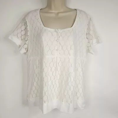 RQT Womens Blouse Shirt XL White Short Sleeve Lace / Laser Cut Lined Casual  • $5.99