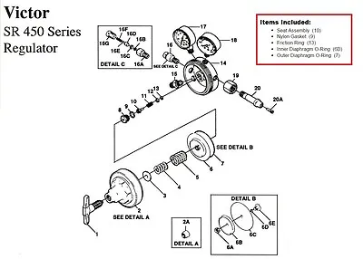 Victor SR450D Oxygen Regulator Rebuild/Repair Parts Kit 0790-0102 • $18.99