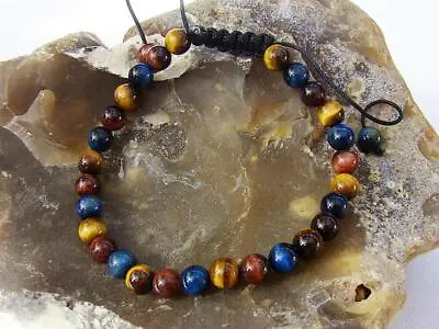 £9.99 • Buy Natural Gemstone Men's Shamballa Bracelet All 6mm BLUE RED BROWN Tiger Eye Beads