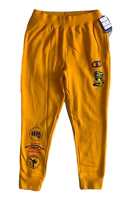 CHAMPION X COBRA KAI Mens Joggers Reverse Weave Sweatpants Yellow NWT LARGE • $39.99