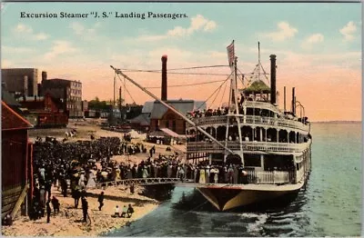 C1910s Mississippi River Boat Postcard Excursion Steamer J.S. Loading Passengers • $5.62