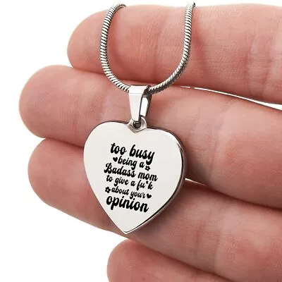 Badass Mom Engraved Heart Necklace - Stylish Empowering Jewelry For Mothers • $27.99