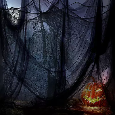 4.8M Halloween Decorations Scary Black Creepy Cloth Spooky Mesh Gauze & 12 Bats • £2.69