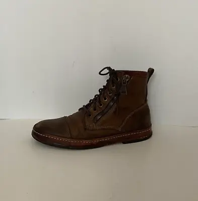 John Varvatos Men's Brown Leather Side Zip/laceup Boots Size 8 • $49