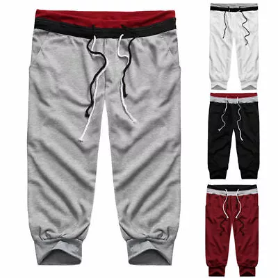 Mens 3/4 Long Length Shorts Jogger Gym Sports Drawstring Three Quarter Trousers∝ • $24.19