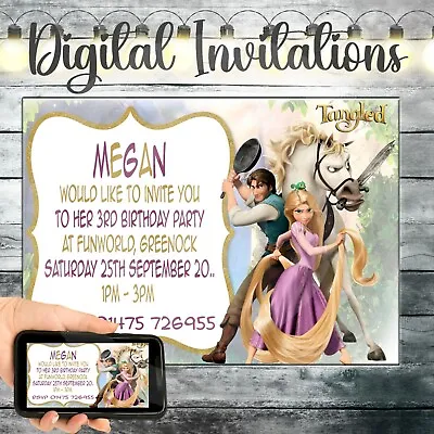 DIGITAL Personalised Kids Children Birthday Invite Invitation...Tangled Rapunzel • £2