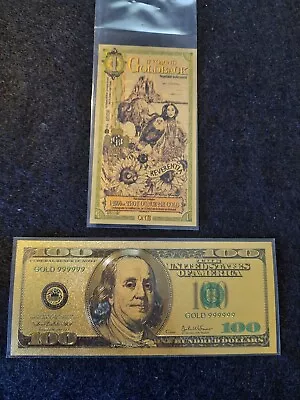 Bu 1 Wyoming Goldback + One 100 Dollar 24k Gold Note Combined Shipping • $7