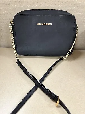 Michael Kors Crossbody Bag Purse Black Adjustable Strap Gold Emblem • $30