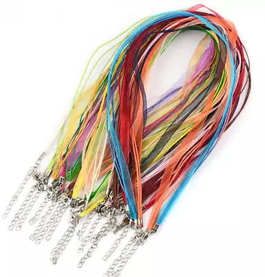 50pcs Silk Organza Voile Ribbon Cord Necklace Adjustable Lobster Clasp • $9.79