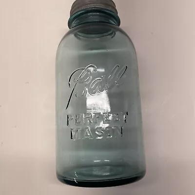 Vintage Aqua Blue 1/2 Gallon Ball Perfect Mason Jar W/ Zinc Cap Era 1923 - 1933 • $17.99