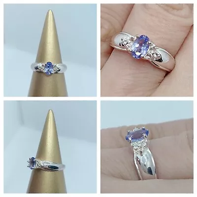 AAA TANZANITE & TOPAZ STERLING SILVER RING GOLD PLATED SIZE Q (uk) • £38