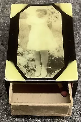 Vintage Art Deco Celluloid Girl Photo Large Size Match Box Holder Safe Case • $34.99