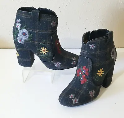 Indigo Road Juke Blue Flannel Plaid Floral Embroidered Western Booties Size 9 M • £15.20