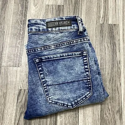 BLACK Skinny Flex Mid Rise Acid Wash Blue Denim Biker Jeans Men's Size 28 / 30 • $47