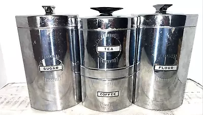 Vintage Kromex Stainless Steel 4 PC Canister Flour Sugar Tea Coffee • $39.99