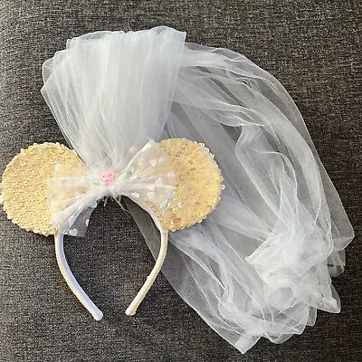 Disney Parks Minnie Mouse Bride Bridal Ears Bow Veil Headband Wedding • $19.99