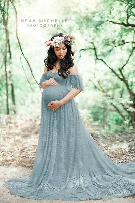 Lace Pregnant Women Off Shoulder Maternity Dress Photography Prop Photo LongGown • $28.19