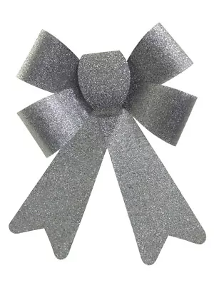 Silver Glitter PVC Christmas Tree Bow Decoration - 24cm • $2.95