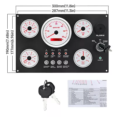  5 Gauge Set With Instrument Panel 0-6000RPM 7 Colors LED For Marine Boat Yacht  • $162.26