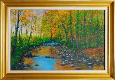 James Scoppettone  Mystic Creek In Autumn Original Oil Painting On Canvas Framed • $12500