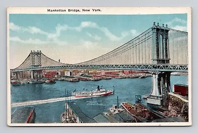 Postcard Manhattan Bridge W/ Ships New York City NY Vintage K15 • $4.99