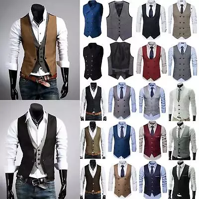 Man's Formal Tweed Peaky Blinders Interview Vest Blazer Tops Peacoat Waistcoat↑ • £13.87