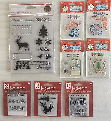 Martha Stewart Christmas Clear Cling Stamp & Gem Lot Studio G Scrappy Cat NEW • $17.90