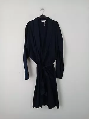 M&S Men's Navy Blue Spotted Dressing Gown Robe Size L 100% Cotton New F2 • £9.99