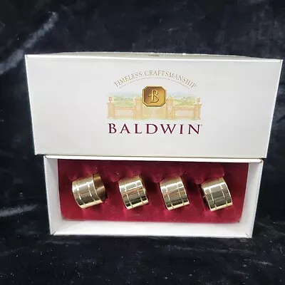 Baldwin Brass Napkin Rings 4 Gold Brass Polished 2 Grooved Stripes New W Box • $11.91