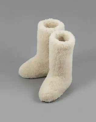 Size 7.5 (41 EU) WHITE CALF TALL MENS WOOL BOOTS WARM NATURAL SLIPPERS SHEEP • £18.95