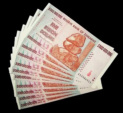 10 X Zimbabwe 5 Billion Dollar Banknotes-2008/AA Or AB Currency-About UNC • $43.82