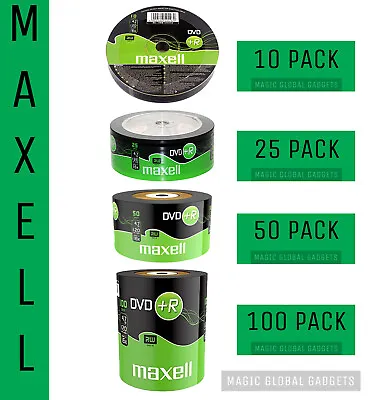 Maxell DVD+R | Recordable Blank DVD Discs Media 25/50/100 Pack | 4.7GB 120MINS | • £5.99